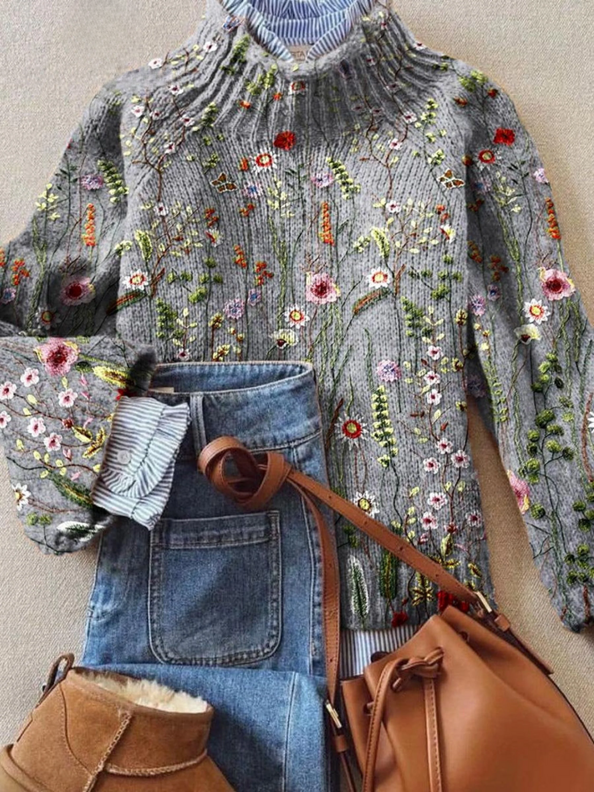 Maurine™ | Vintage blomstrete strikkegenser
