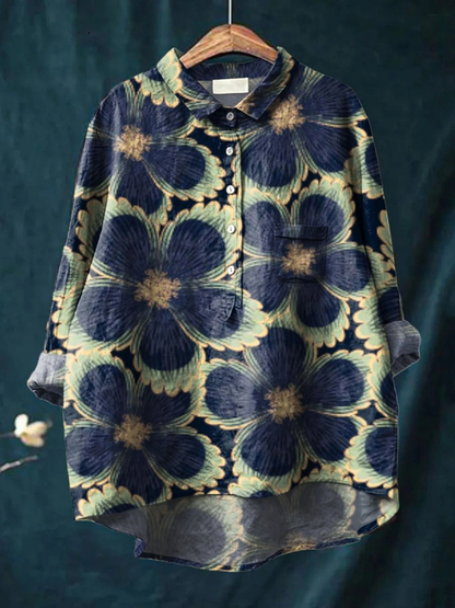 Kvinnes Vintage Blomster Kunsttrykk Casual Skjorte