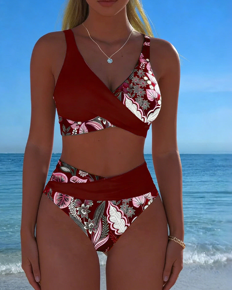 Bikini Kontrastfarge Mote Blomster