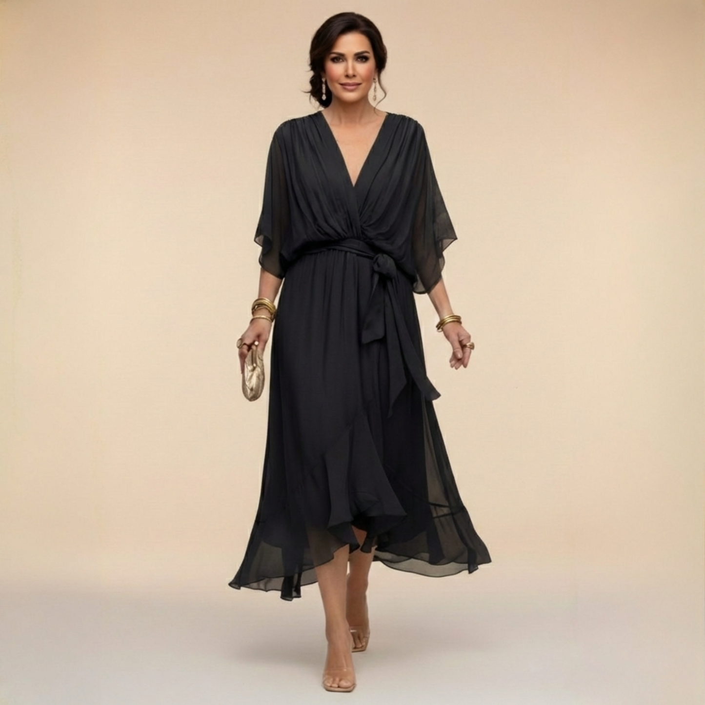 Monica | Kjole i chiffon med V-hals