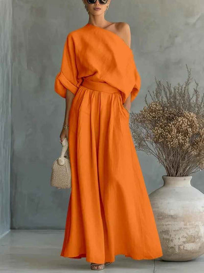 Lisa | Myk Off-Shoulder Topp og Tapered Bukse Sett