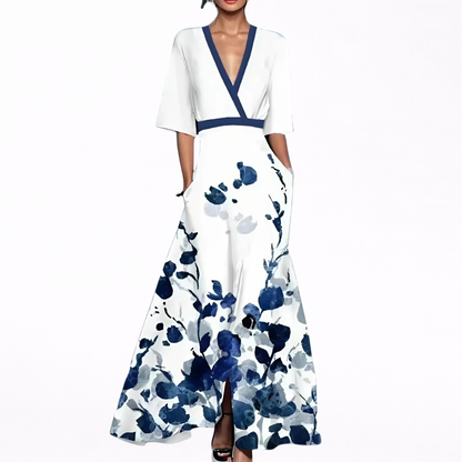 Valentina | Elegant Maxi Kjole med Dyp Utringning