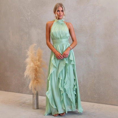 Celestia | Rynket Halter Maxi Kjole