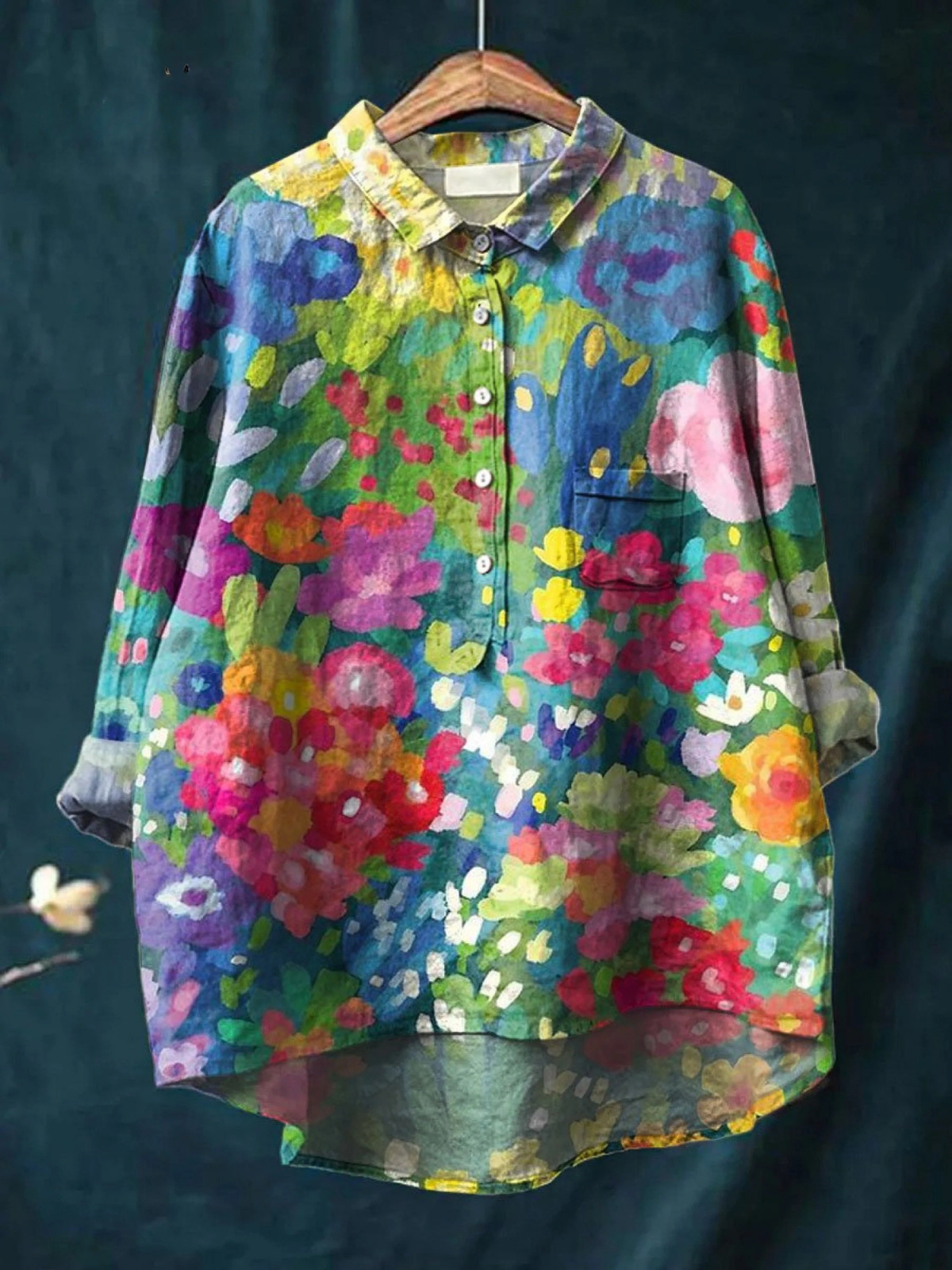 Kvinnes Vintage Nydelig Blomster Kunsttrykk Casual Skjorte