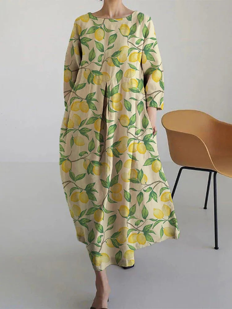 AURORA | Midi Kjole med Blomstertrykk og Komfortabel, Luftig Stil Perfekt for Sommer