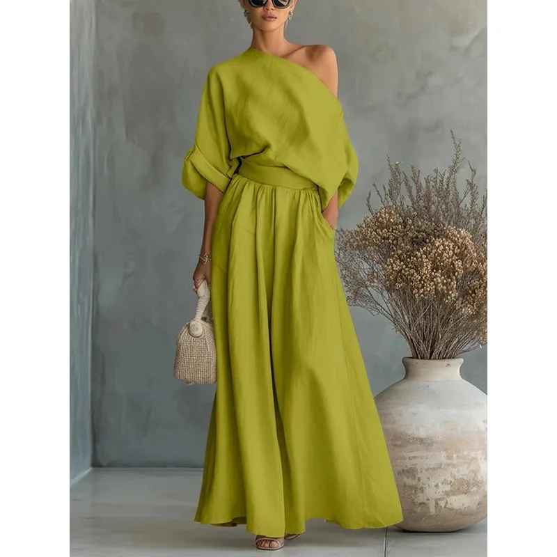 Lisa | Myk Off-Shoulder Topp og Tapered Bukse Sett