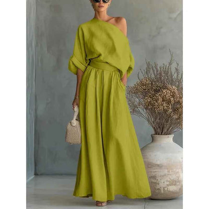 Lisa | Myk Off-Shoulder Topp og Tapered Bukse Sett