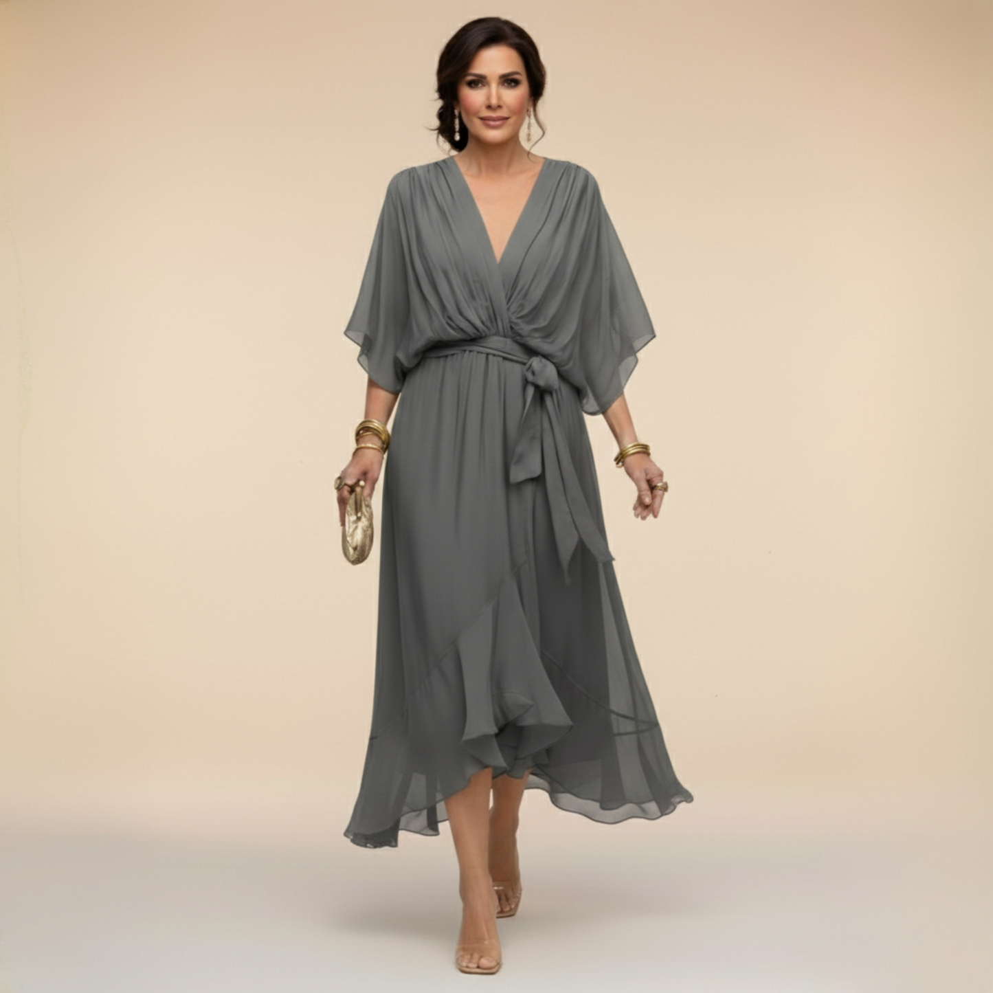 Monica | Kjole i chiffon med V-hals