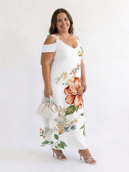 Camila | Blomstrete Off-Shoulder A-Line Maxikjole