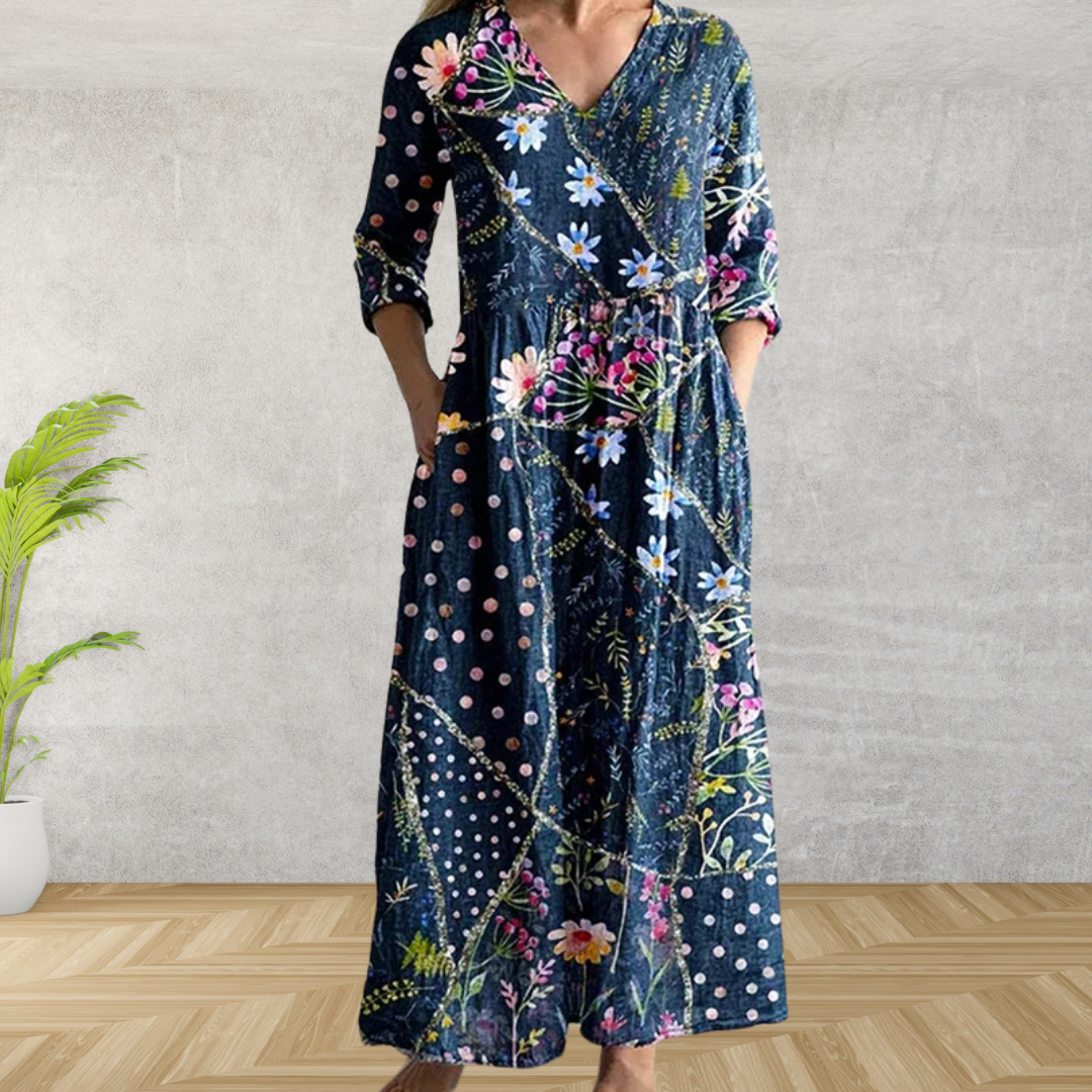 Yulya™ | Elegant Blomstrete Midi Kjole