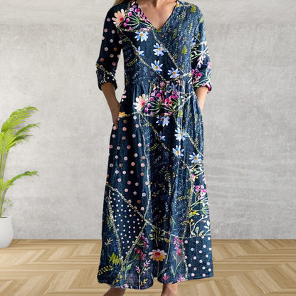 Yulya™ | Elegant Blomstrete Midi Kjole