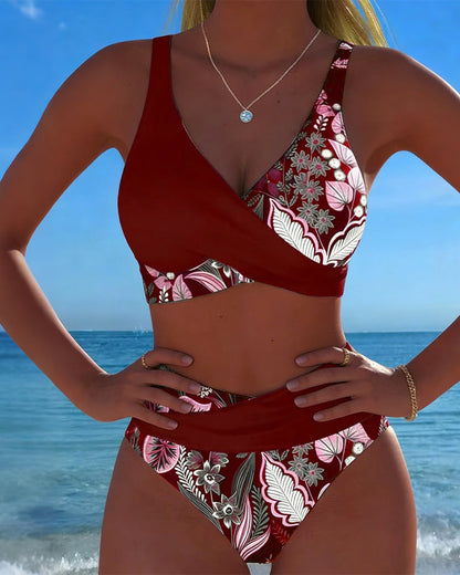 Bikini Kontrastfarge Mote Blomster