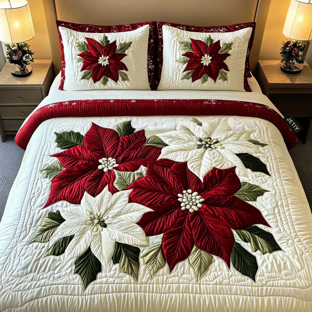 Putevar med quiltet design 3 deler - Vinterpoinsettia