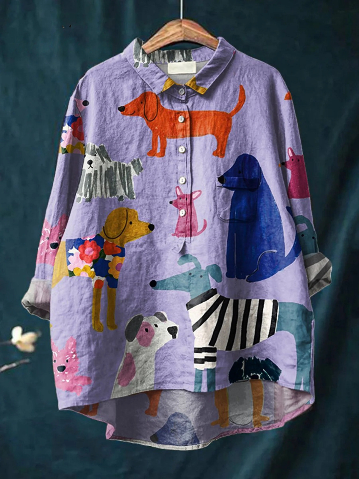 Dame Hund Kunsttrykk Casual Skjorte