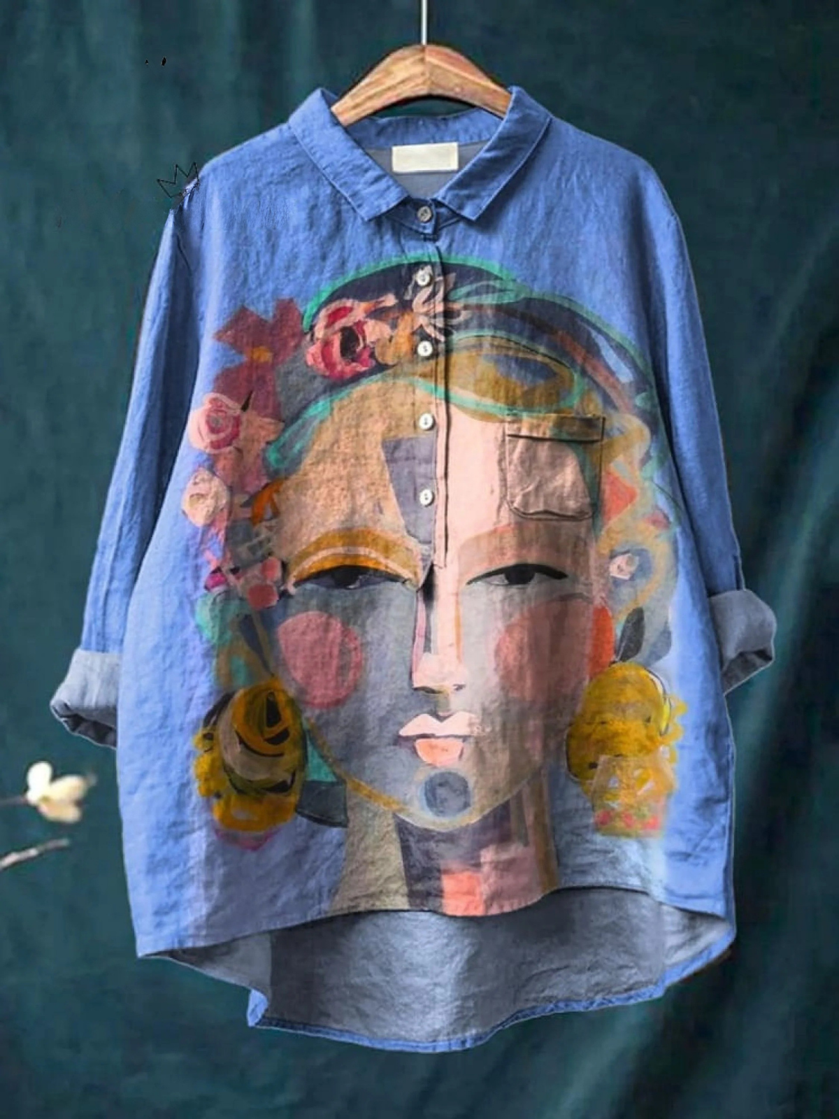 Oljemaleri Freda Portrett Kunst Trykket Kvinne Casual Skjorte