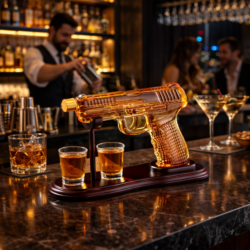 Whiskyflaske – Gun Set Edition med Glass