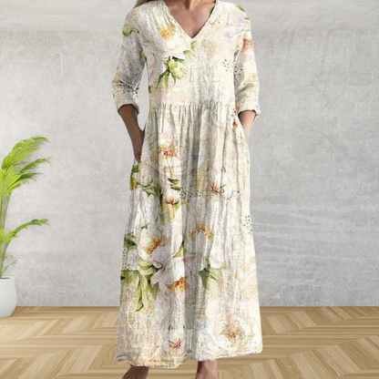 Yulya™ | Elegant Blomstrete Midi Kjole