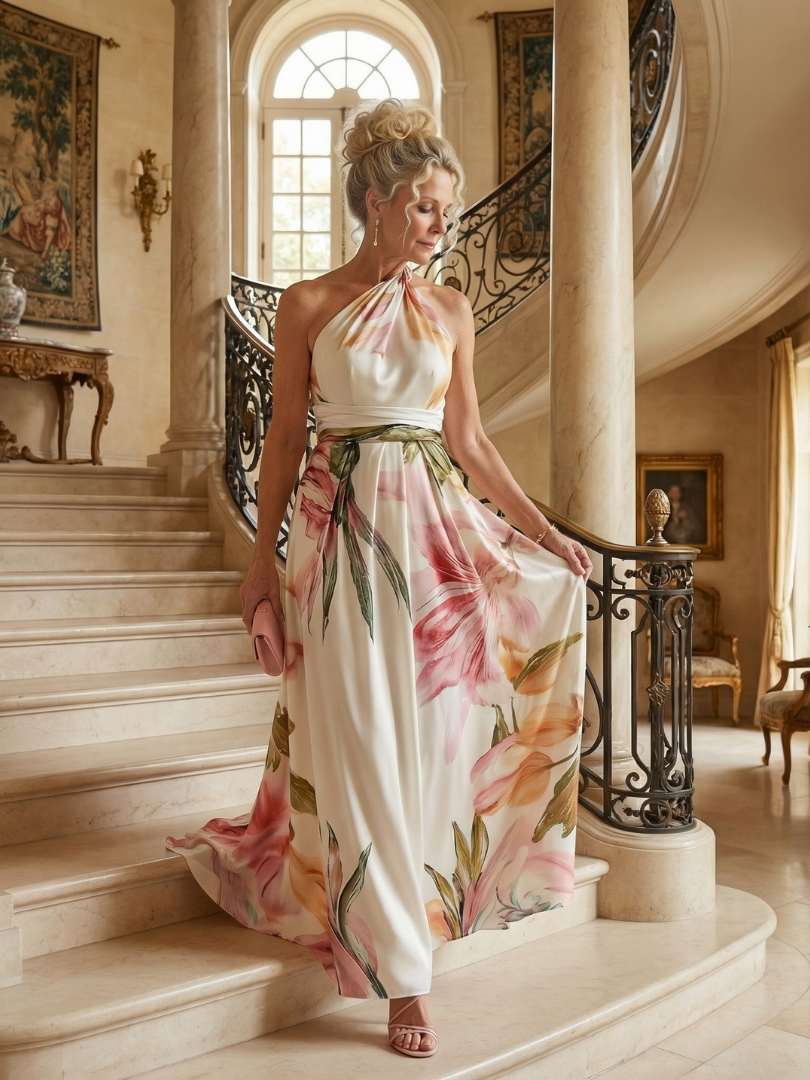 Amiel | Lys Blomstret Maxi Kjole