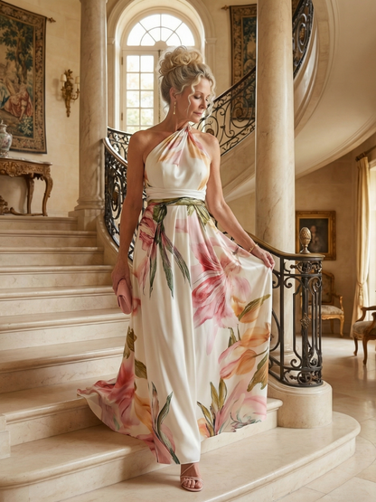 Amiel | Lys Blomstret Maxi Kjole