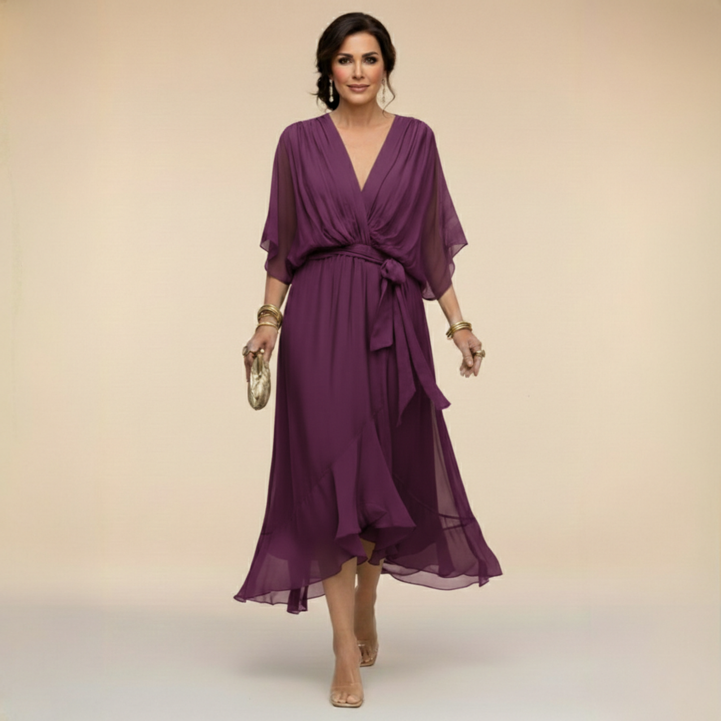 Monica | Kjole i chiffon med V-hals