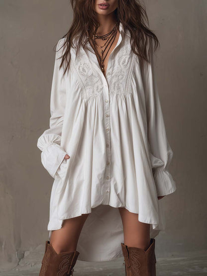 Anastasia | Retro-style Lace Irregular Hem Long-sleeved Mini Dress