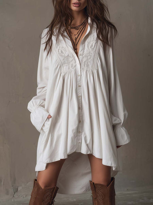 Anastasia | Retro-style Lace Irregular Hem Long-sleeved Mini Dress