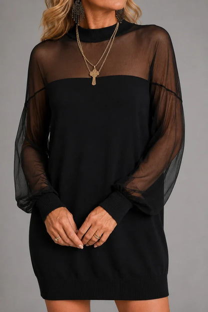 Amélie™ | Elegant Black Mini Dress with Mesh Sleeves