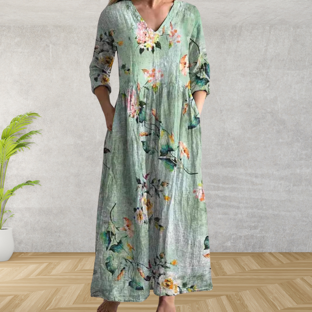 Yulya™ | Elegant Blomstrete Midi Kjole