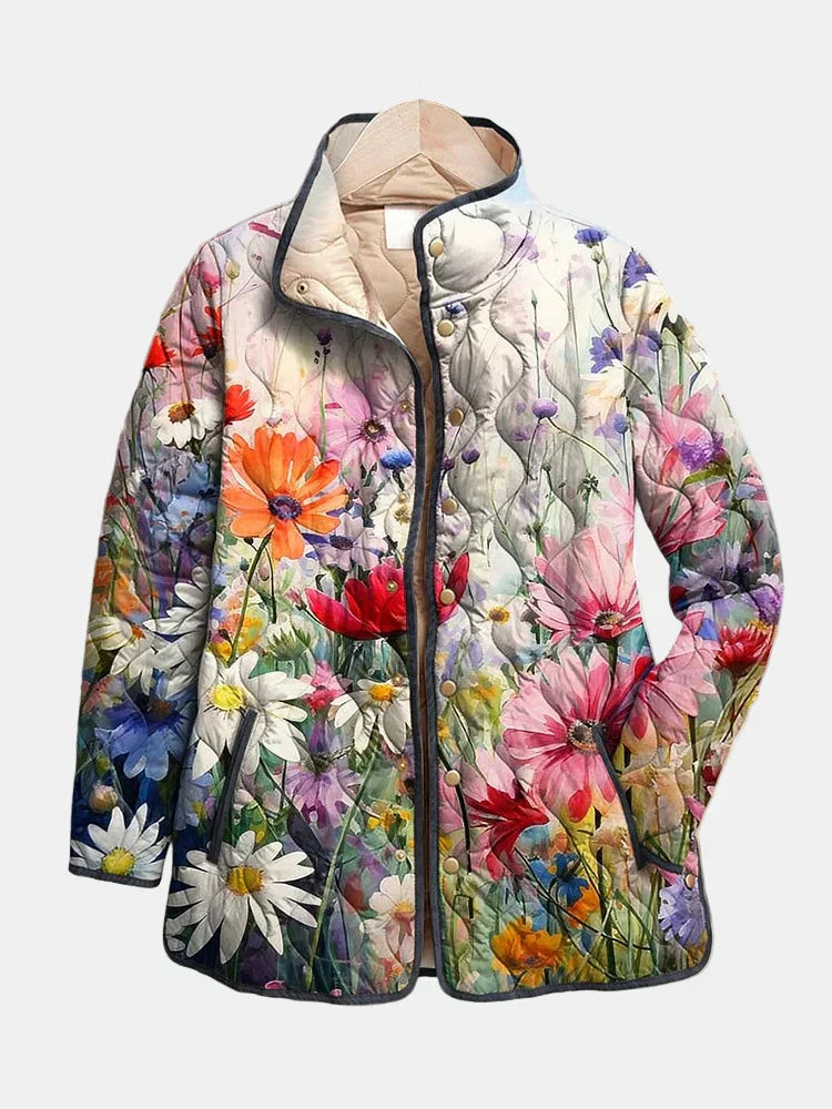 Kaia | Sjarmerende Vintage Blomstertrykk Vattert Jakke