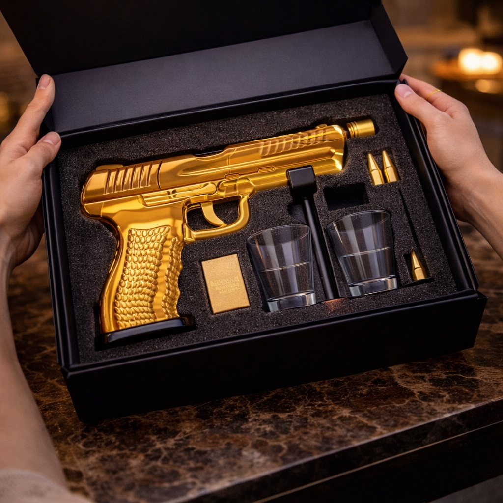 Whiskyflaske – Gun Set Edition med Glass