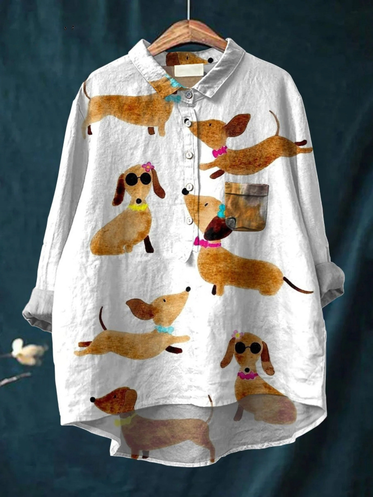 Søt Hund Dachshund Kunsttrykk Casual Skjorte