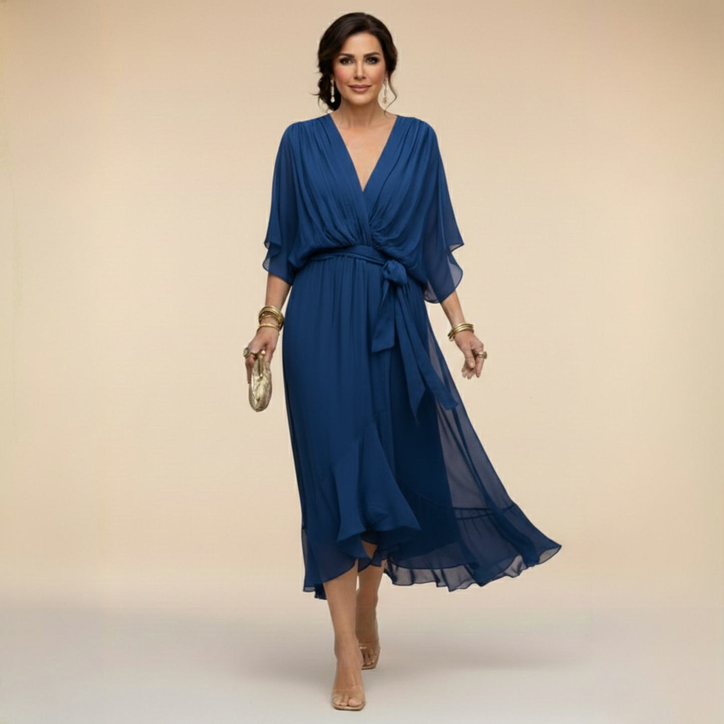 Monica | Kjole i chiffon med V-hals