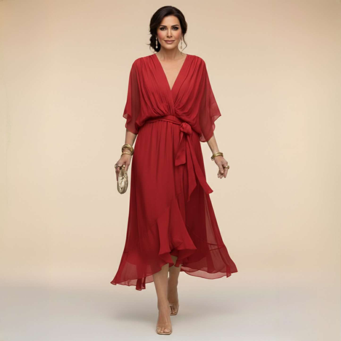 Monica | Kjole i chiffon med V-hals
