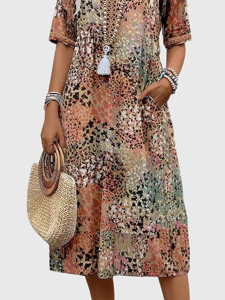 Bella | Elegant Blomster Midi Kjole