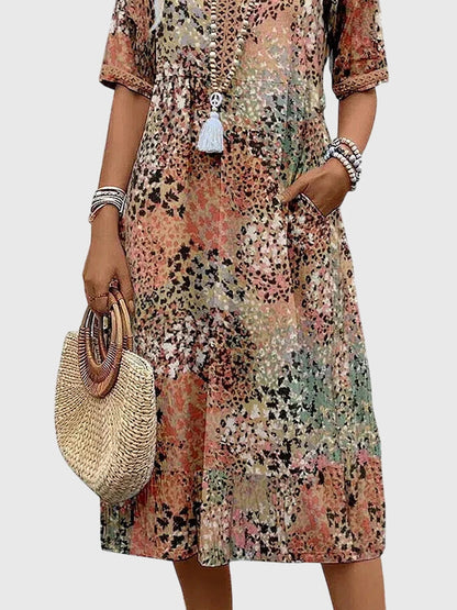 Bella | Elegant Blomster Midi Kjole