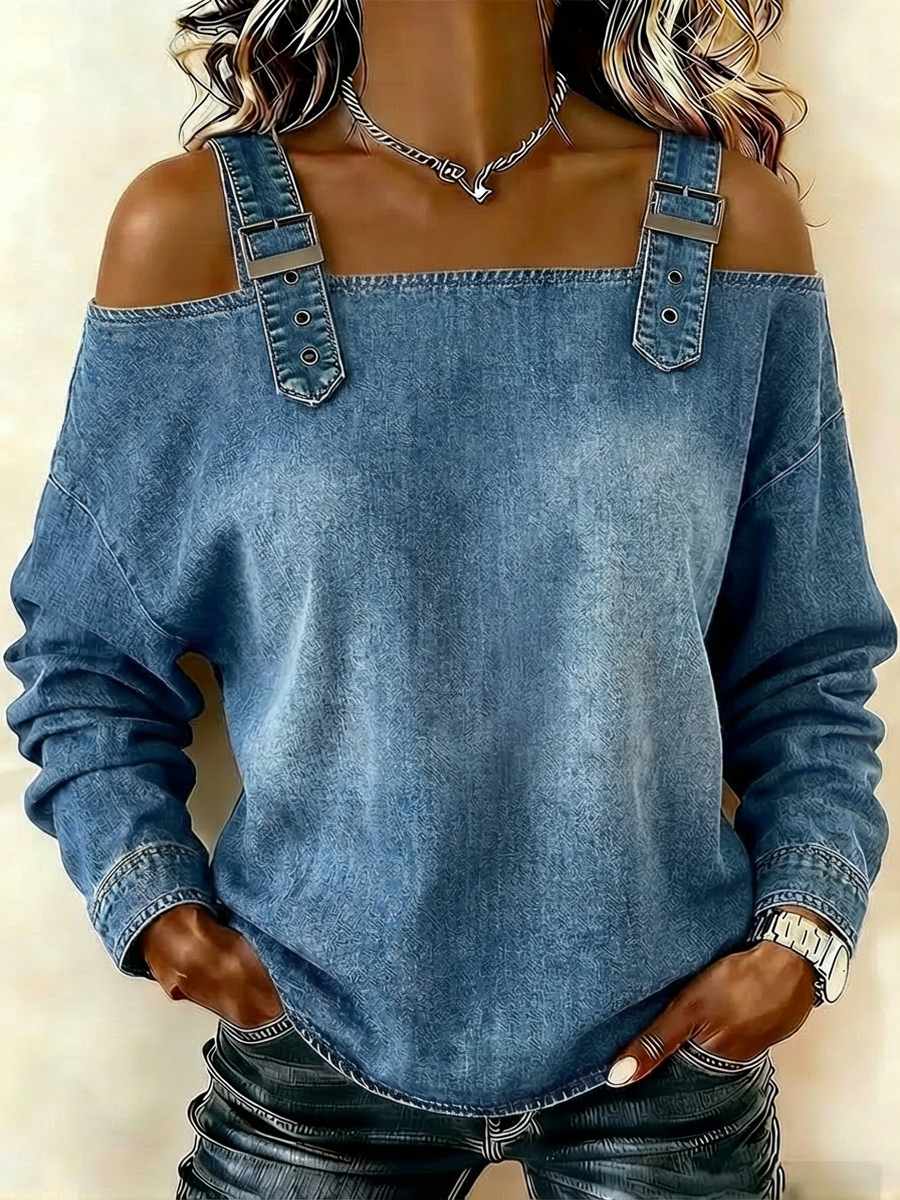 Dame utenermet denimskjorte