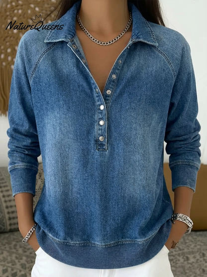 Kvinnes Casual Vasket Denim Bomullstopp