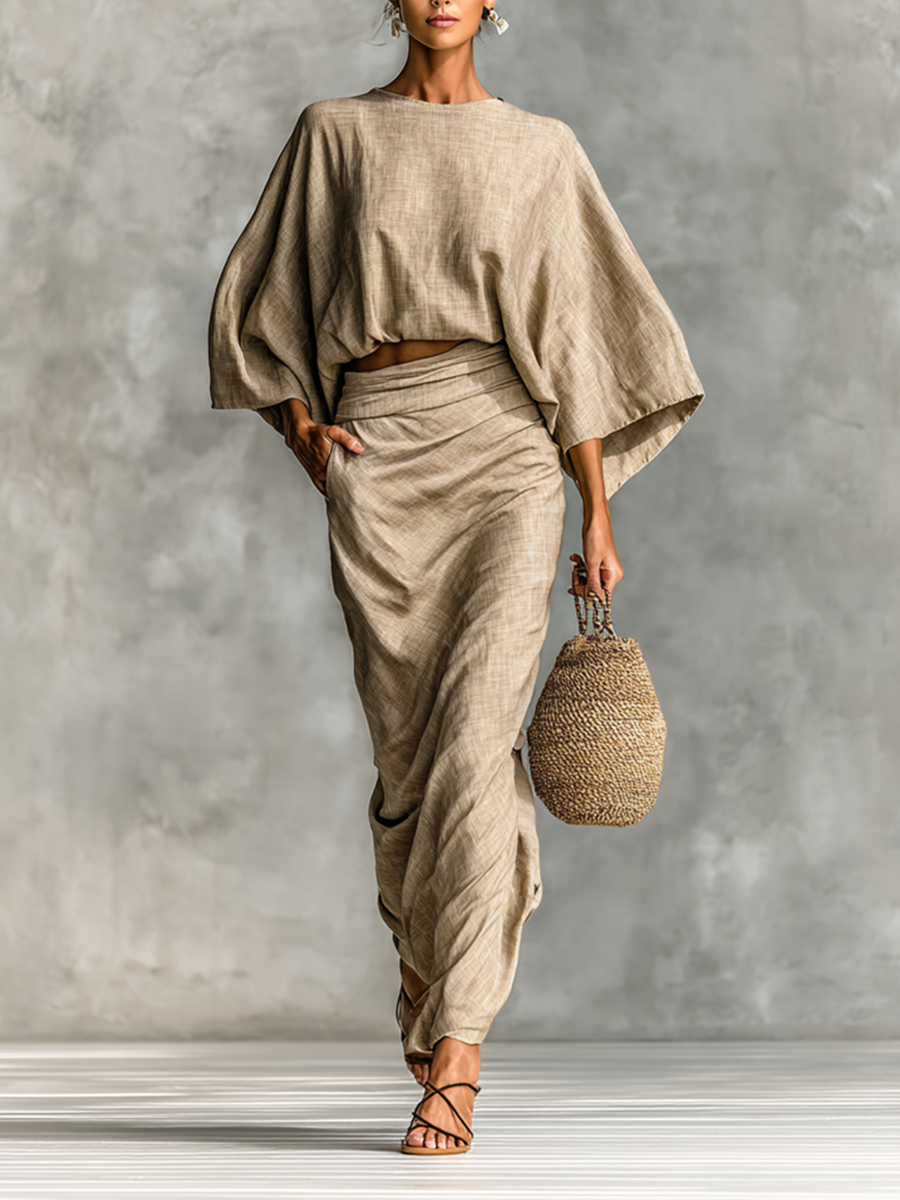 Selene | Myk Batwing Topp og Maxi Skjørt To-dels Sett