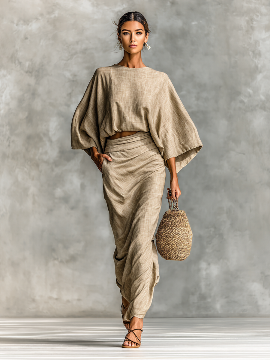 Selene | Myk Batwing Topp og Maxi Skjørt To-dels Sett
