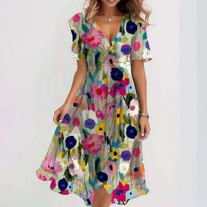 Arianna - Lett Korte Ermer Kjole med Elegant Print