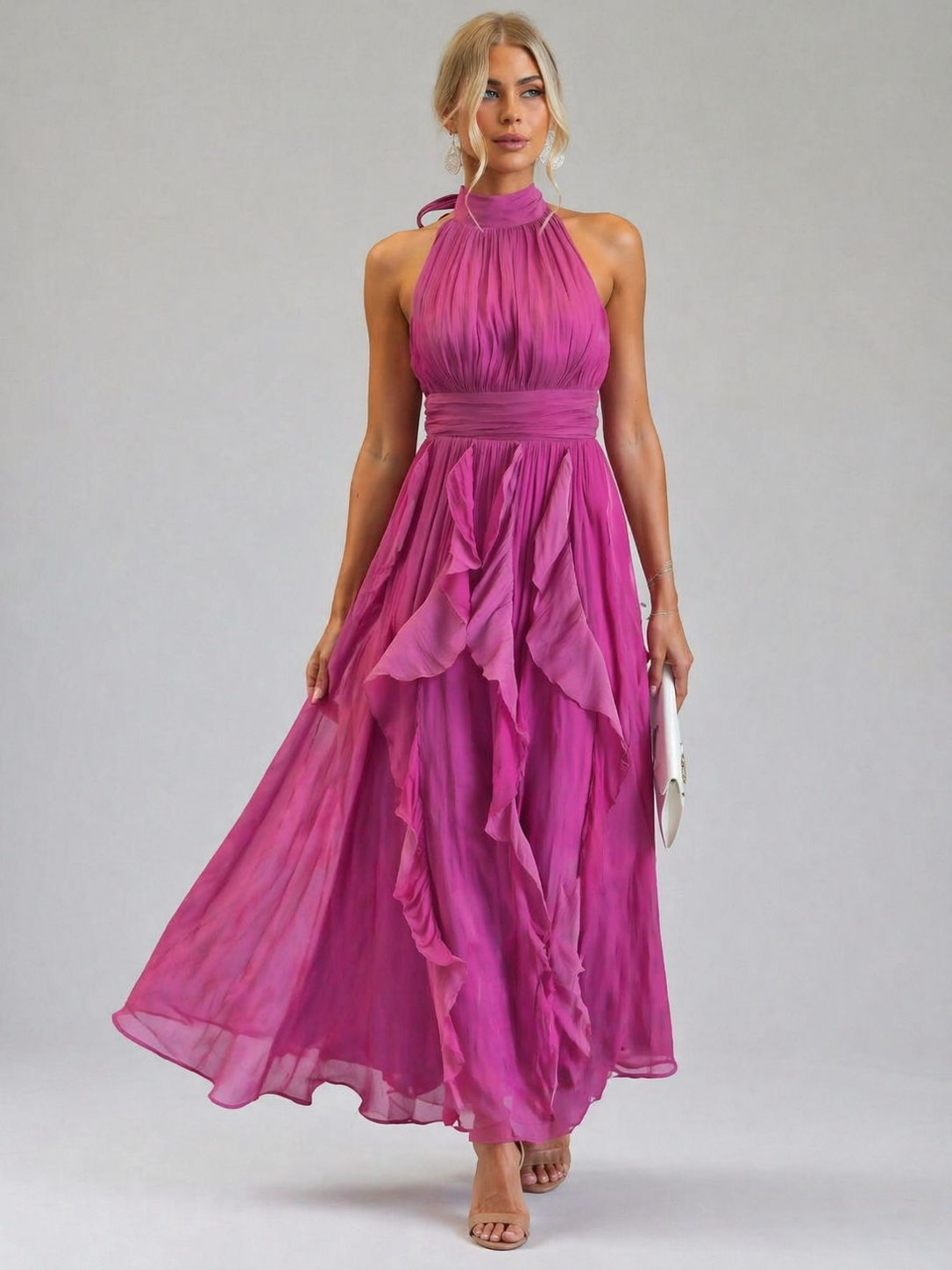 Celestia | Rynket Halter Maxi Kjole