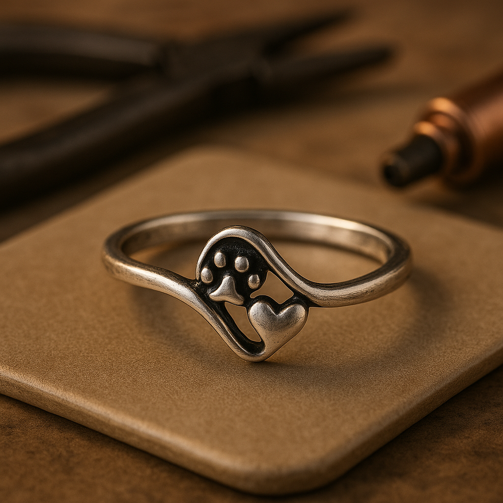 Vintage ring med pote og hjerte