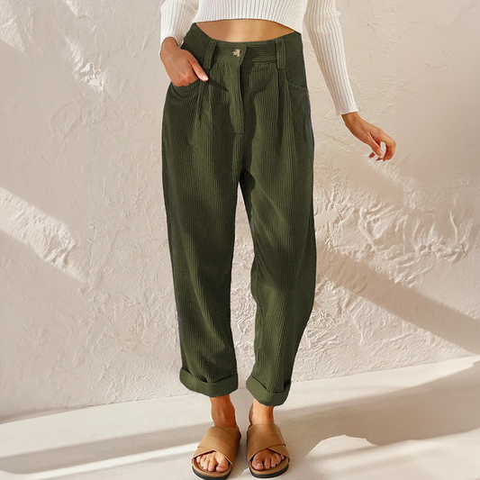 ANNIE | KOMFORTABLE HØYHÅRDE KORDTROUSER