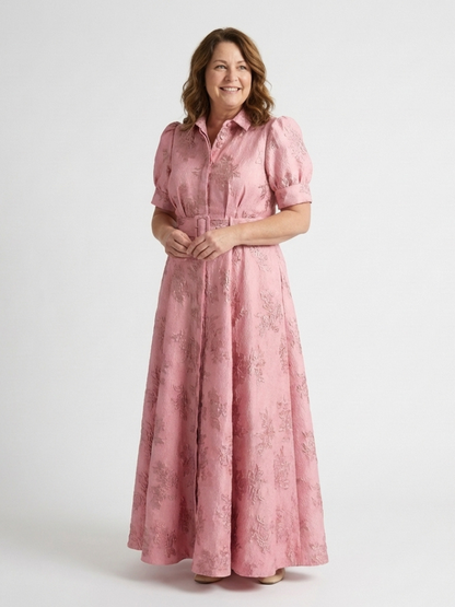 Xanthea | Kortermet Belte Floral Teksturert Maxi Skjortekjole