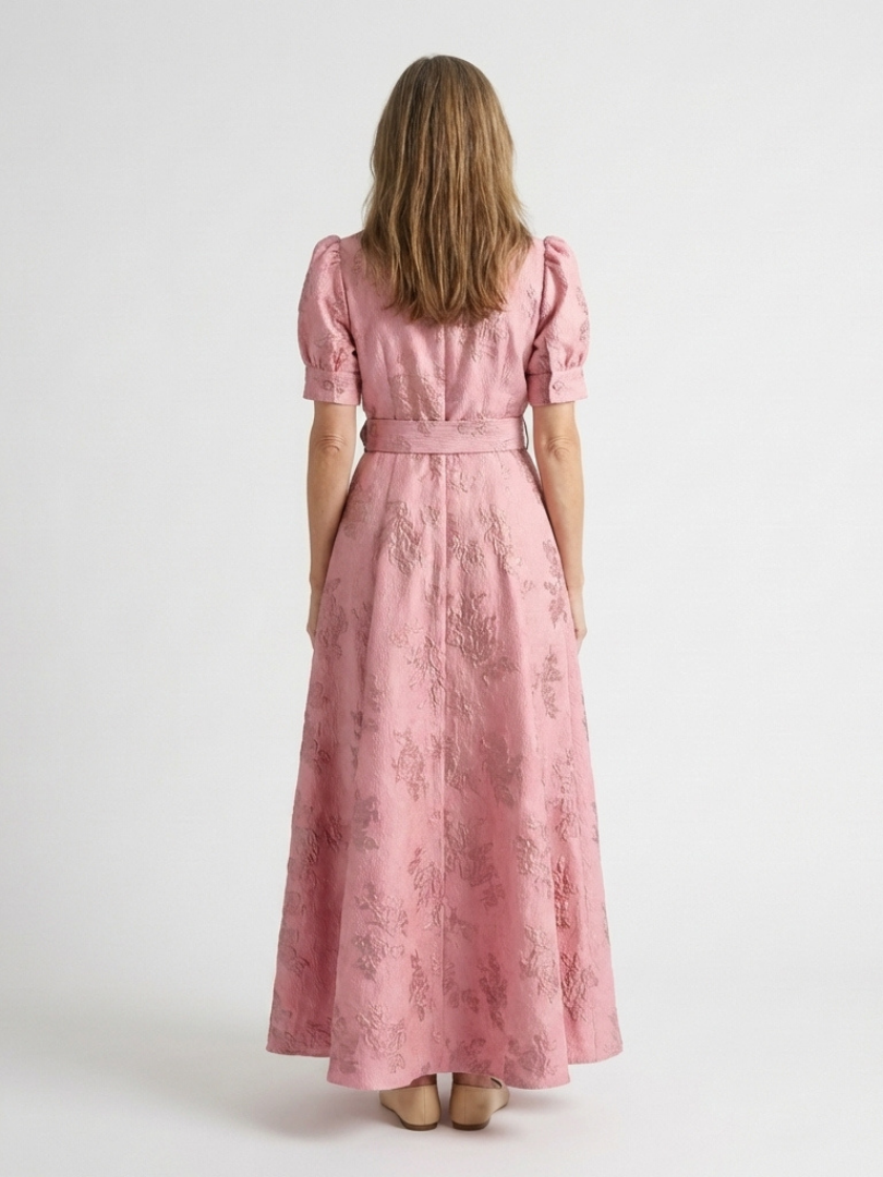 Xanthea | Kortermet Belte Floral Teksturert Maxi Skjortekjole