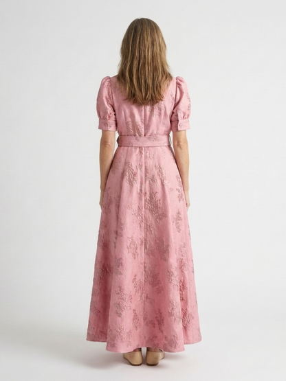 Xanthea | Korte ermer Belteblomst Teksturert Maxi Skjortekjole