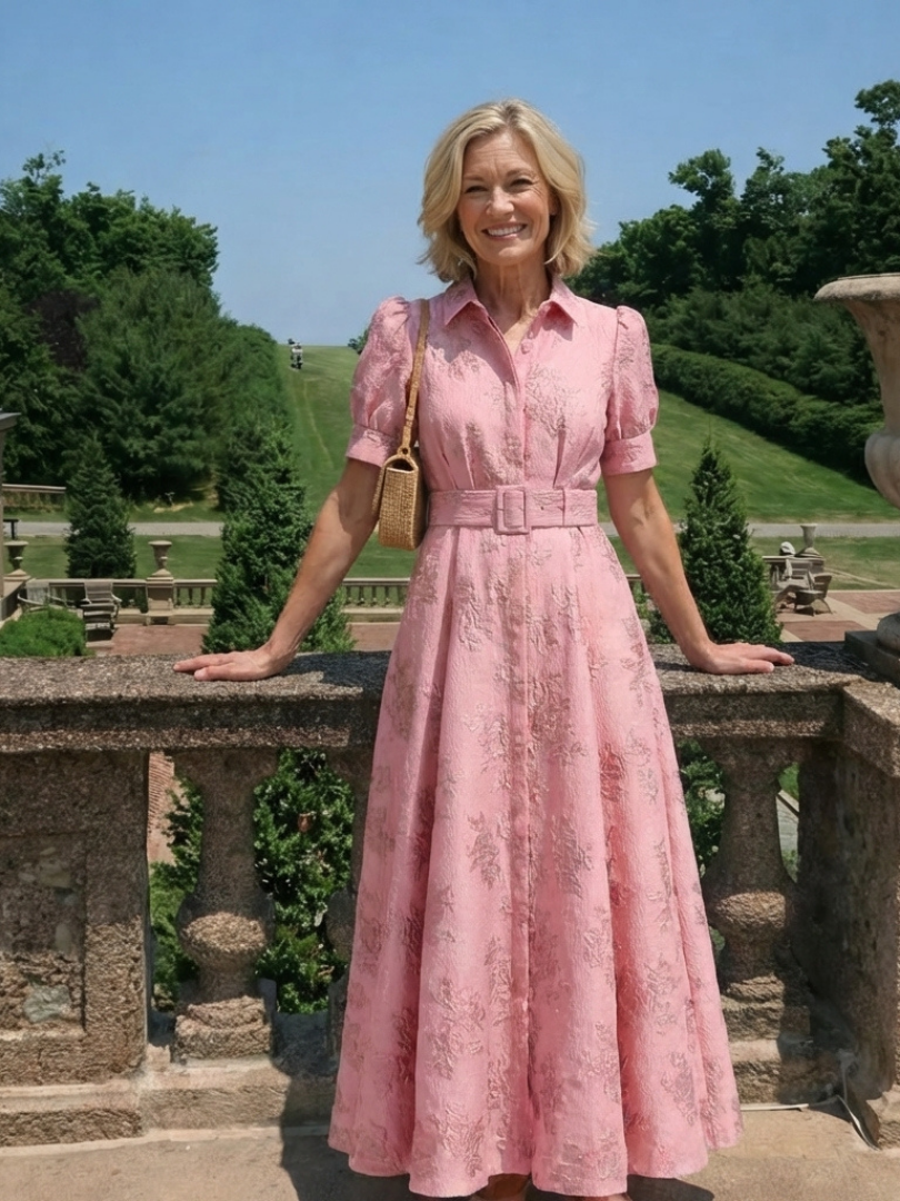 Xanthea | Kortermet Belte Floral Teksturert Maxi Skjortekjole
