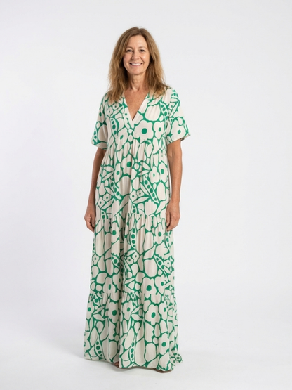 Zuleika | Korte Ermer V-hals Blomster Midi Kjole