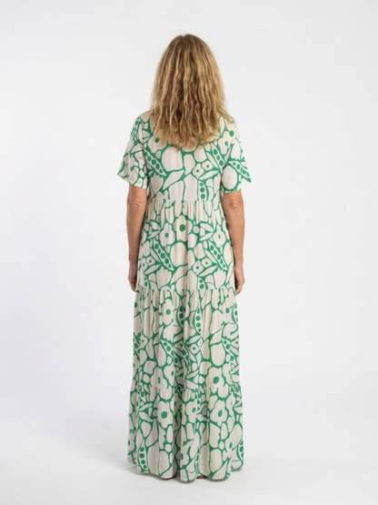 Zuleika | Korte Ermer V-hals Blomster Midi Kjole