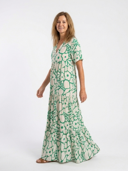 Zuleika | Korte Ermer V-hals Blomster Midi Kjole